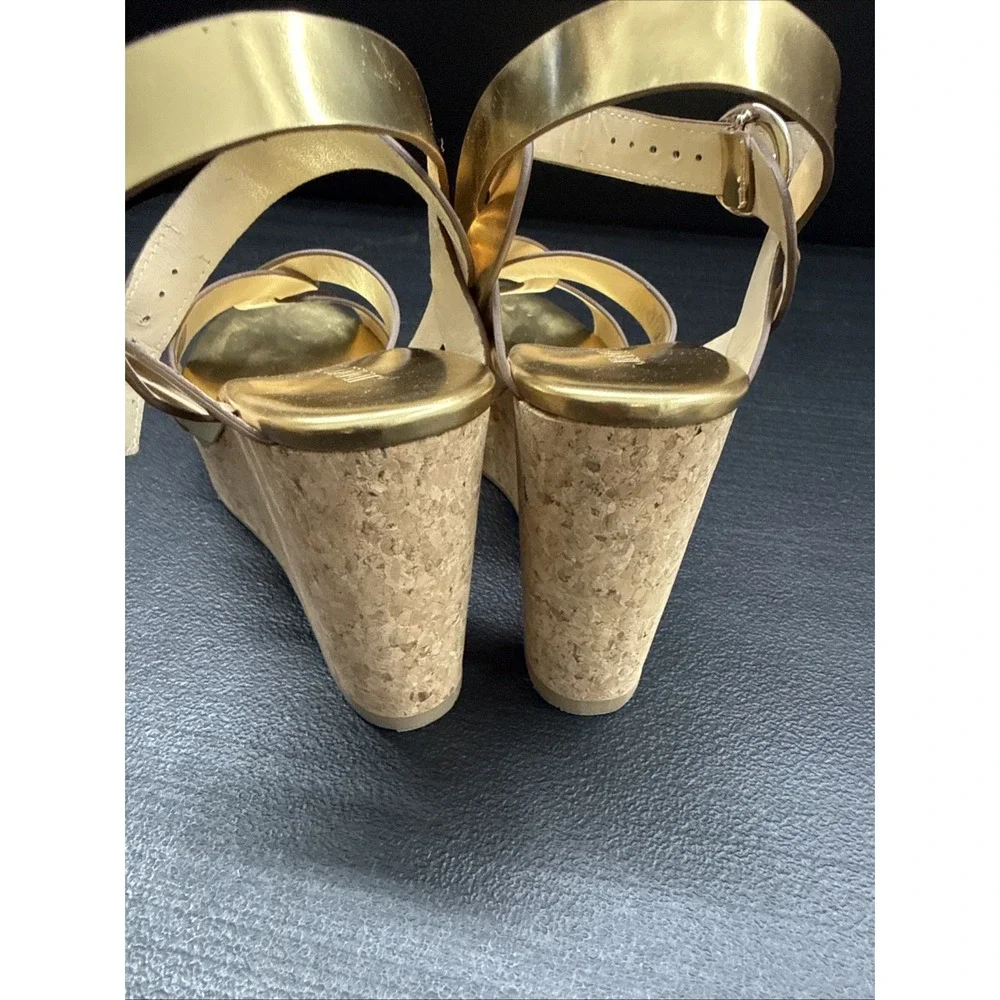 Jimmy Choo Gold Platform Heels Ankle Strap Leather Open Toe (SEE PICTURE )